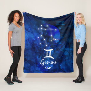 Gemini Zodiac Constellation Blue Galaxy Monogram Fleece Blanket
