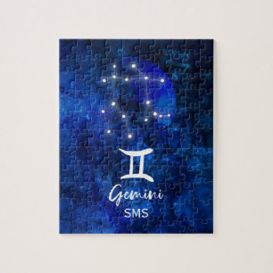 Gemini Zodiac Constellation Blue Galaxy Monogram Jigsaw Puzzle