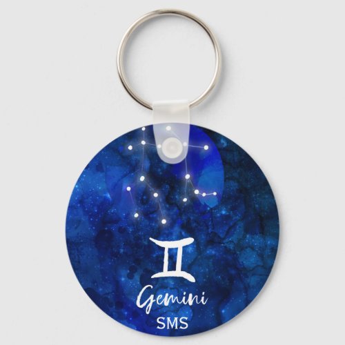 Gemini Zodiac Constellation Blue Galaxy Monogram Keychain
