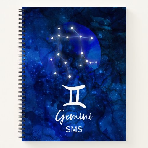 Gemini Zodiac Constellation Blue Galaxy Monogram Notebook
