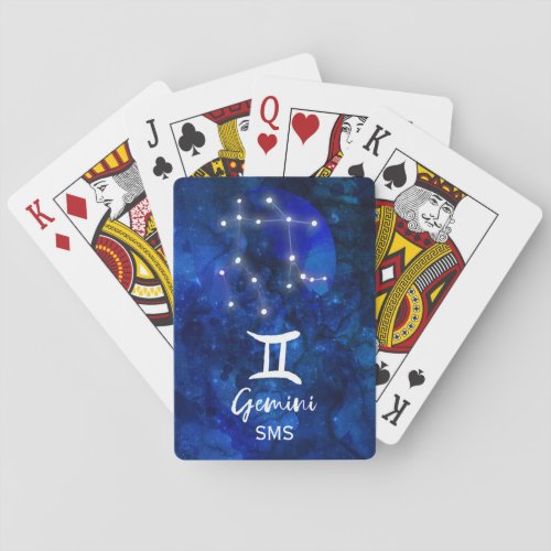Gemini Zodiac Constellation Blue Galaxy Monogram Poker Cards