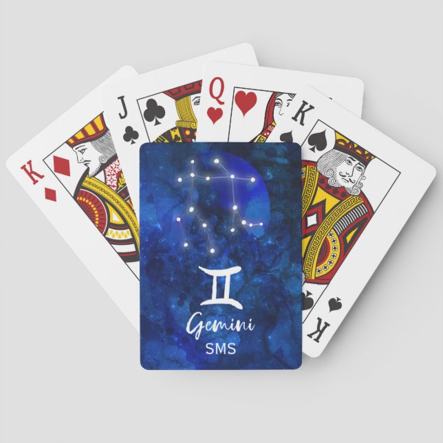 Gemini Zodiac Constellation Blue Galaxy Monogram Poker Cards (Back)