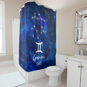 Gemini Zodiac Constellation Blue Galaxy Monogram Shower Curtain