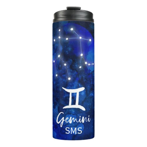 Gemini Zodiac Constellation Blue Galaxy Monogram Thermal Tumbler