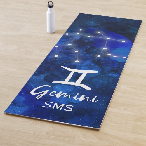 Gemini Zodiac Constellation Blue Galaxy Monogram Yoga Mat