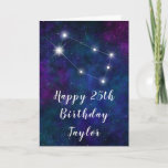 Gemini Zodiac Constellation Happy Birthday Card<br><div class="desc">This cosmic and celestial birthday card can be personalized with a name or title such as mom, daughter, granddaughter, niece, friend etc. The design features the Gemini zodiac constellation on a dark blue and purple watercolor galaxy background with scattered stars. The text combines handwritten script and modern serif fonts for...</div>
