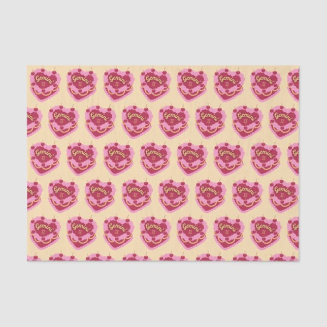 Gemini Zodiac Coquette Heart Birthday Cake Tissue Paper (Front)