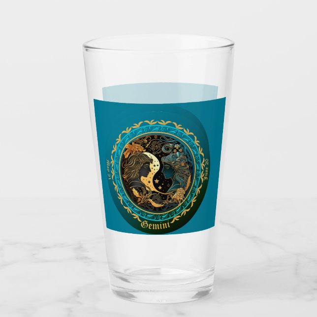 Gemini Zodiac Customizable Beer Glass (Front)