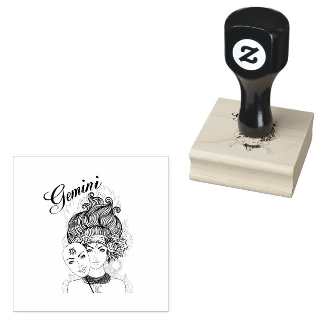 Gemini Zodiac Design  Rubber Stamp (Stamped)