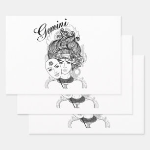 Gemini Zodiac Design Wrapping Paper Sheets