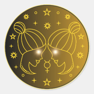 Gemini Zodiac Emblem Minimal Celestial Symbol Classic Round Sticker
