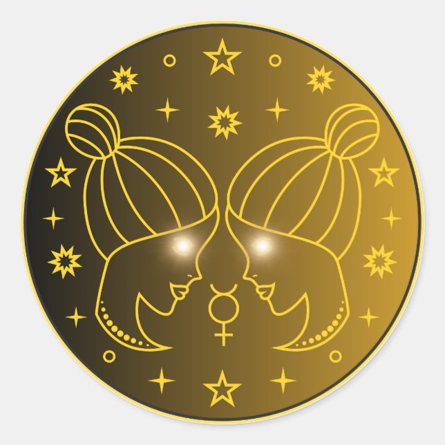 Gemini Zodiac Emblem | Minimal Celestial Symbol Classic Round Sticker (Front)