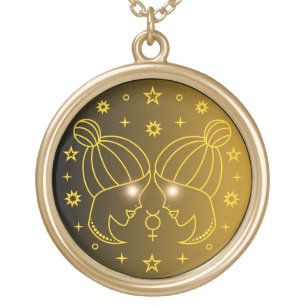 Gemini Zodiac Emblem Minimal Celestial Symbol Gold Plated Necklace