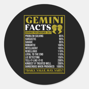 Gemini Zodiac Facts Zodiac Facts Gemini Classic Round Sticker