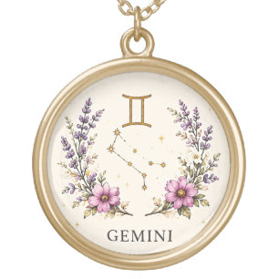 GEMINI ZODIAC FLORAL GOLD TONE PLATED NECKLACE