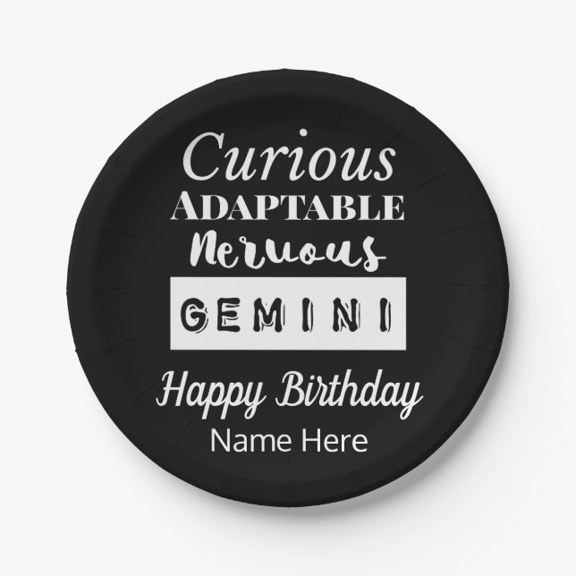 Gemini Zodiac Fun Characteristics Birthday Paper Plates (Front)