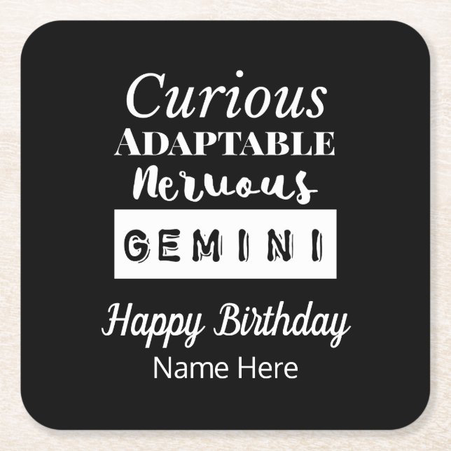 Gemini Zodiac Fun Characteristics Birthday Square Paper Coaster (Front)