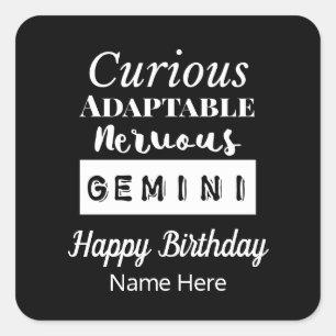 Gemini Zodiac Fun Characteristics Birthday Square Sticker