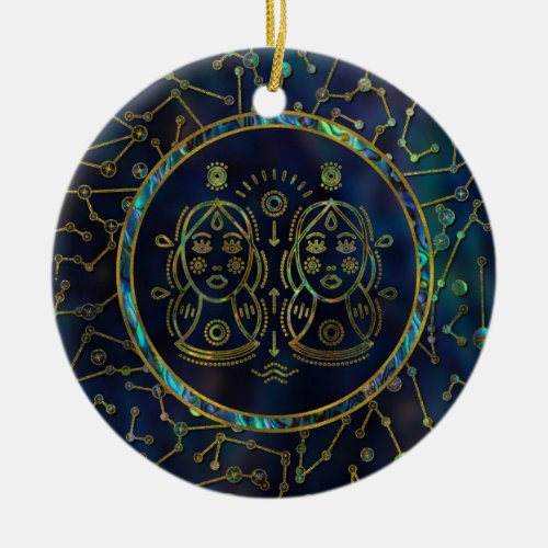 Gemini Zodiac Gold Abalone on Constellation Ceramic Ornament