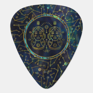 Gemini Zodiac Gold Abalone on Constellation Guitar Pick