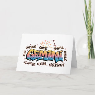 Gemini Zodiac Graffiti Card