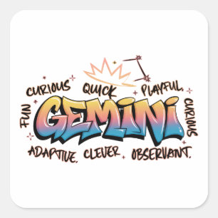 Gemini Zodiac Graffiti Square Sticker