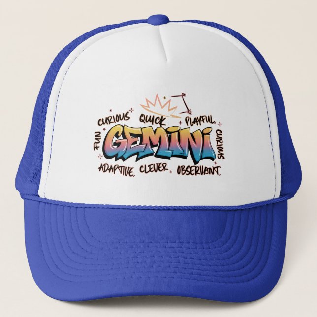 Gemini Zodiac  Graffiti  Trucker Hat (Front)