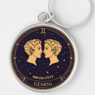 Gemini Zodiac Keychain with Birth Date
