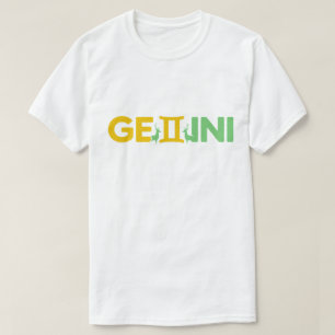 Gemini Zodiac Minimalist Typography Green Yellow T-Shirt