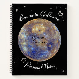 Gemini Zodiac Monogram Mercury Cosmic  Notebook