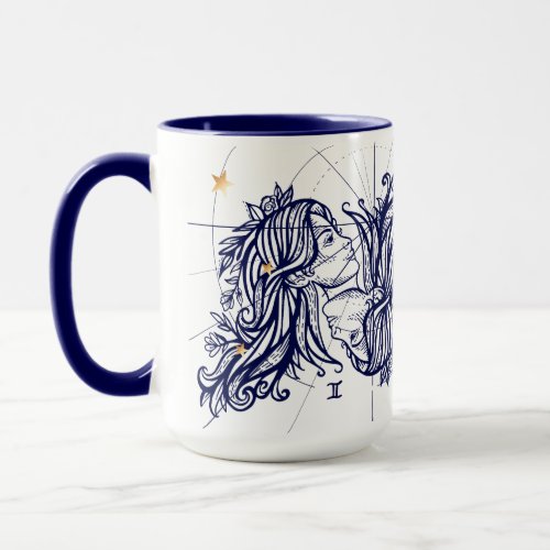 Gemini Zodiac Navy Blue  Gold Birth Mug