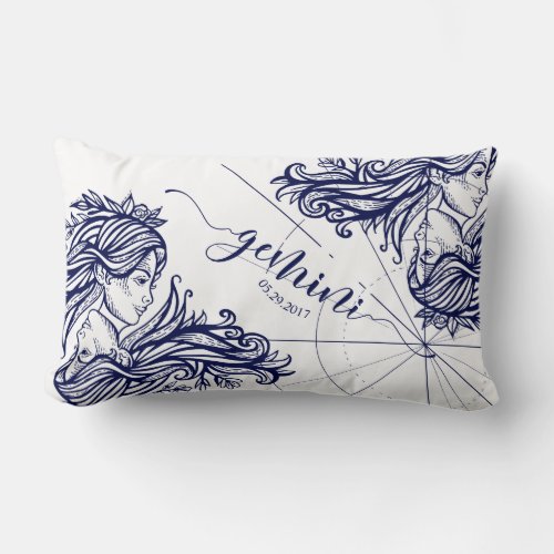 Gemini Zodiac Navy  Gold Astrology Dcor Pillow