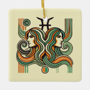 Gemini Zodiac Ornament Retro Design