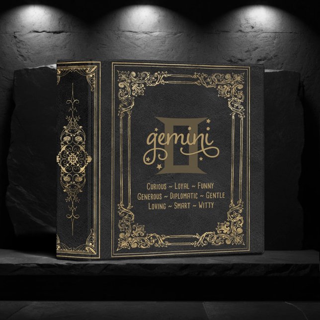 Gemini Zodiac | Ornamental Black and Gold Album 3 Ring Binder (Creator Uploaded)