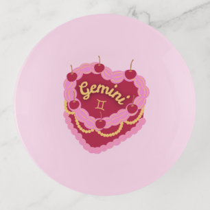Gemini Zodiac Pastel Heart Birthday Cake Trinket Tray