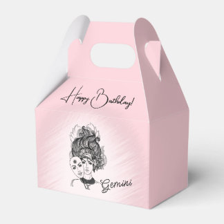 Gemini Zodiac Pink Happy Birthday Name Favor Boxes