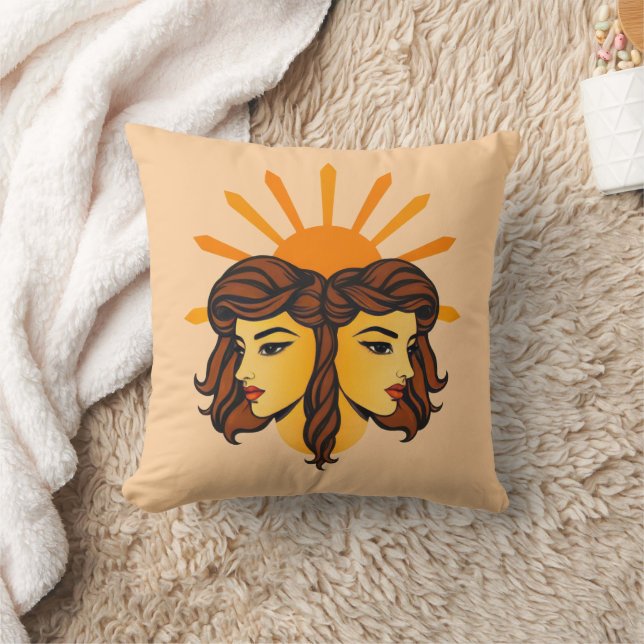 Gemini Zodiac Retro Art Throw Pillow (Blanket)