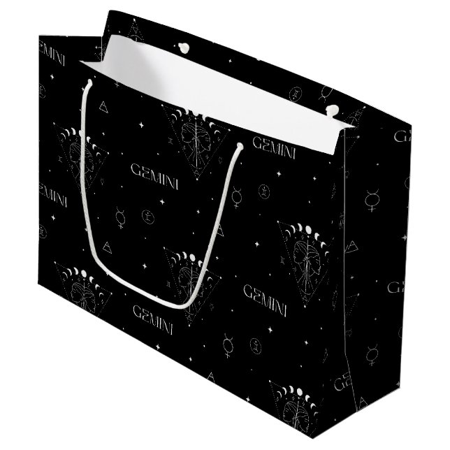 Gemini Zodiac Seamless Pattern – Celestial Twin 1 Large Gift Bag (Front Angled)