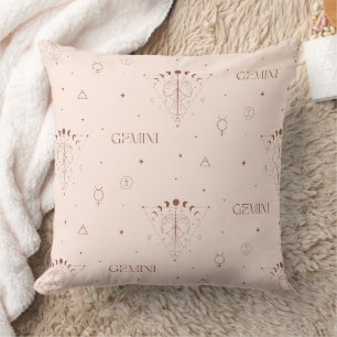 Gemini Zodiac Seamless Pattern – Celestial Twin 2 Throw Pillow