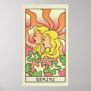 Gemini Zodiac Sign Abstract Art Vintage Poster