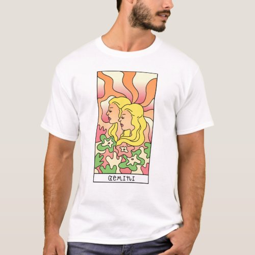 Gemini Zodiac Sign Abstract Art Vintage T_Shirt
