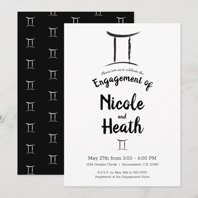 GEMINI Zodiac Sign Astrology Engagement Party  Invitation (Front/Back)