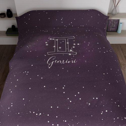 Gemini Zodiac Sign Astrology Purple Duvet Cover