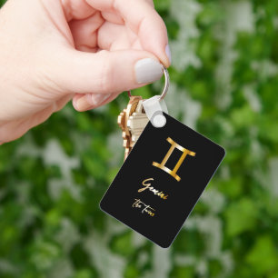 Gemini Zodiac Sign, Black & Gold Keychain