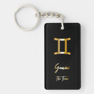 Gemini Zodiac Sign, Black & Gold Keychain