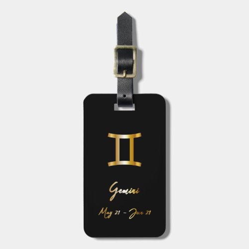 Gemini Zodiac Sign Black  Gold Luggage Tag