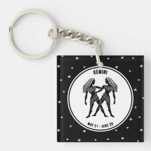 Gemini Zodiac Sign, Black & White Keychain