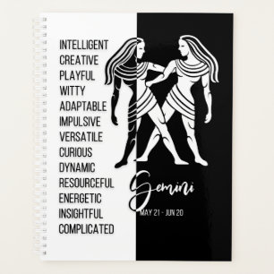 Gemini Zodiac Sign, Black & White Planner