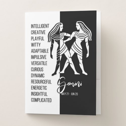 Gemini Zodiac Sign Black  White Pocket Folder