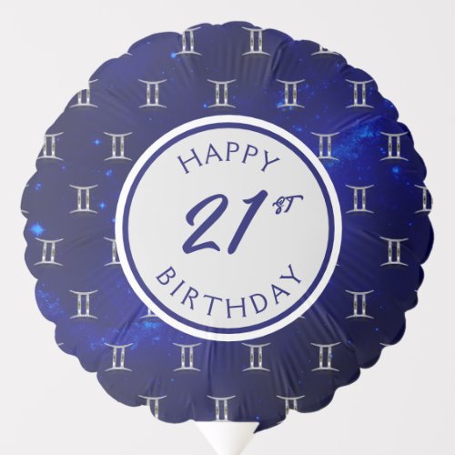 Gemini Zodiac Sign Blue  Silver Happy Birthday Balloon